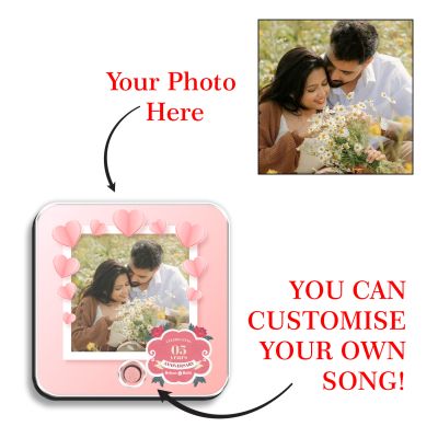 Personalized 5th Anniversary Musical Fridge Magnet Custom with Photo & Song Rechargeable Speaker 5th for Parents, Husband Wife & Couples